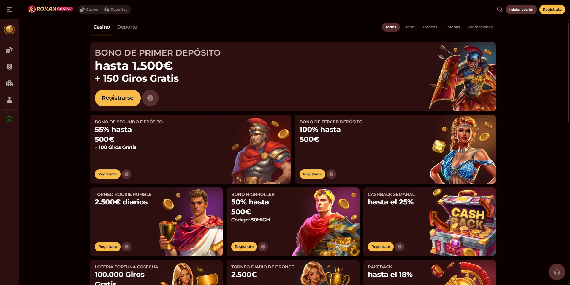 Sección de promociones de RomanCasino con la oferta vigente visible