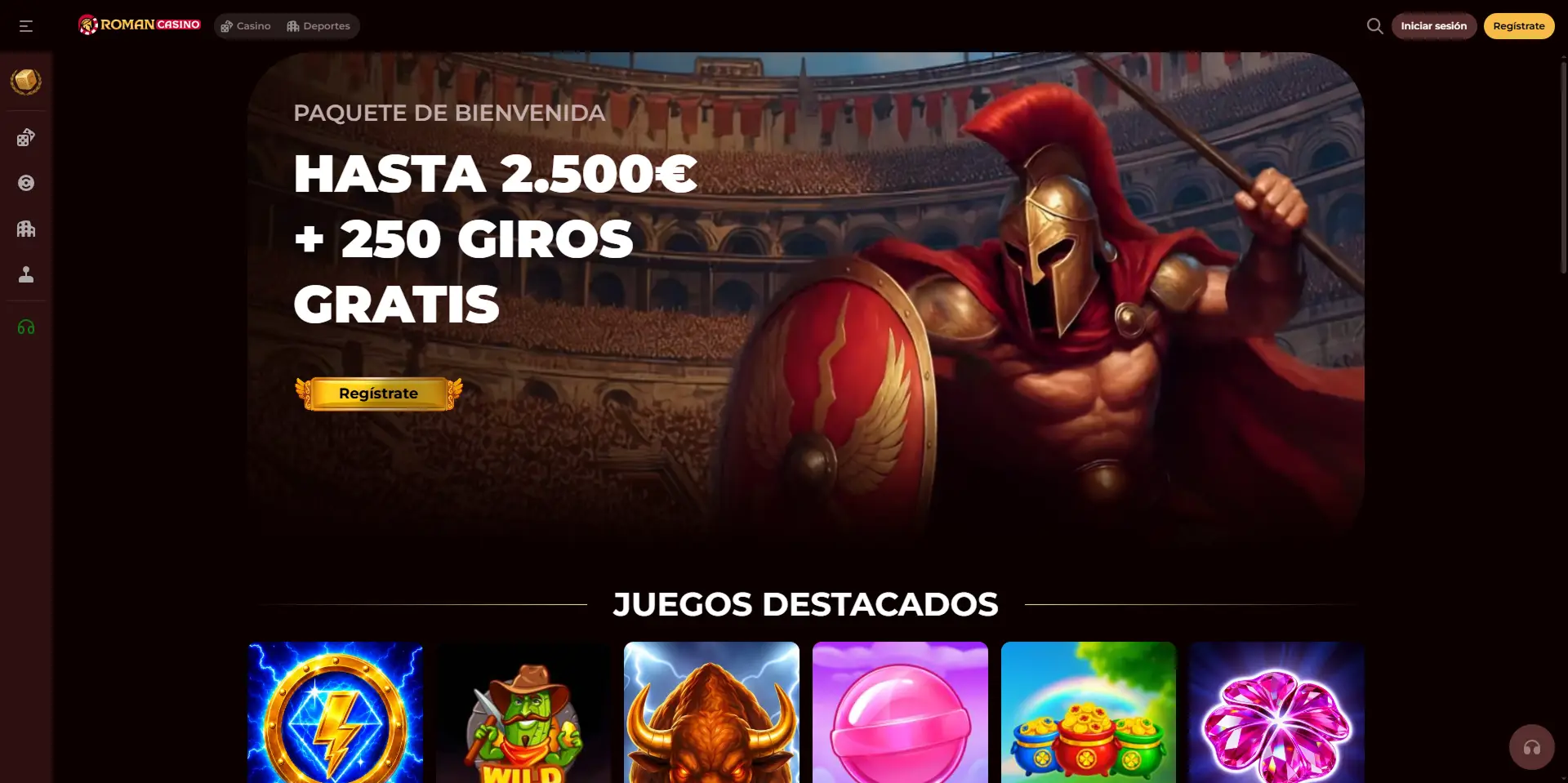 Página oficial en español de RomanCasino con navegación de casino y deportes